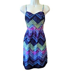 American Eagle Outfitters Women’s Chevron Blue Purple Dress w Sexy Back Cutouts